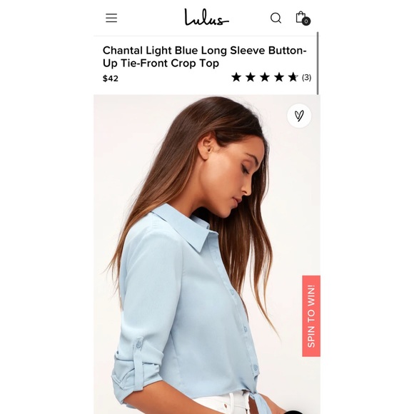 Light Blue Long Sleeve ButtonUp Tie-Front Crop Top - Picture 6 of 6